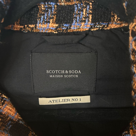 SCOTCH & SODA TWEED BOXY CHECKERED BUCLE BLACK AND ORANGE JACKET - Picture 7 of 11